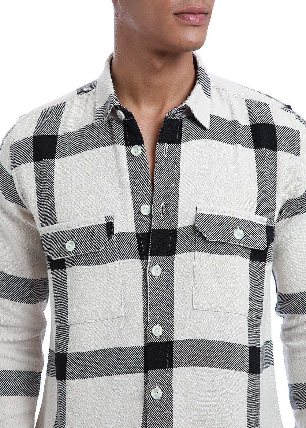 Black & White Brushed Cotton Check Shirt 4