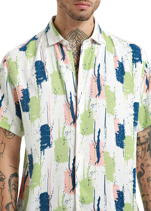 Abstract Green Print Half Sleeve Shirt