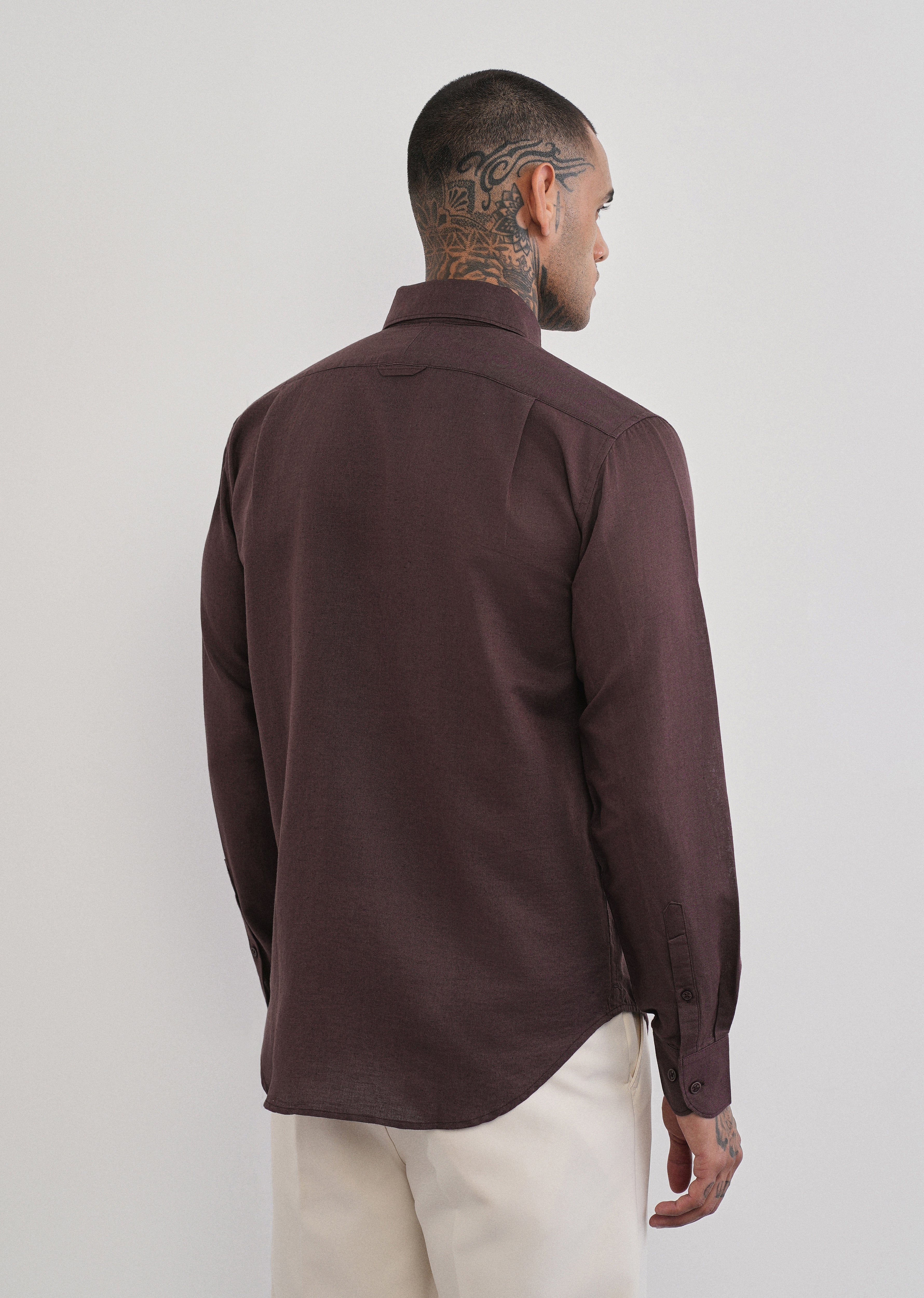 Wine Plain Cotton Linen Shirt