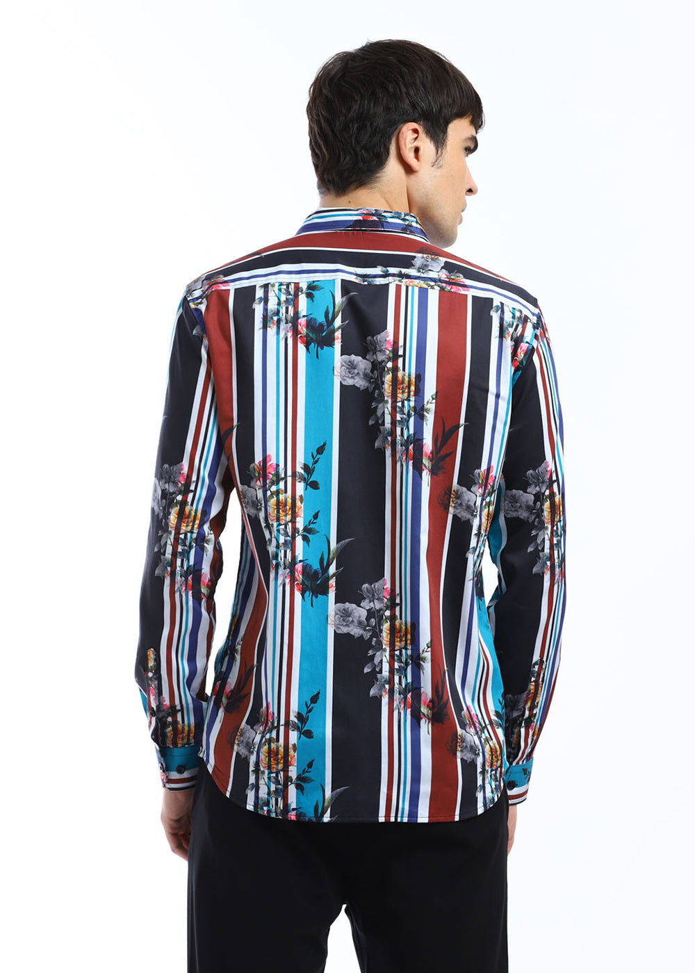 Blue Floral Striped Printed Shirt