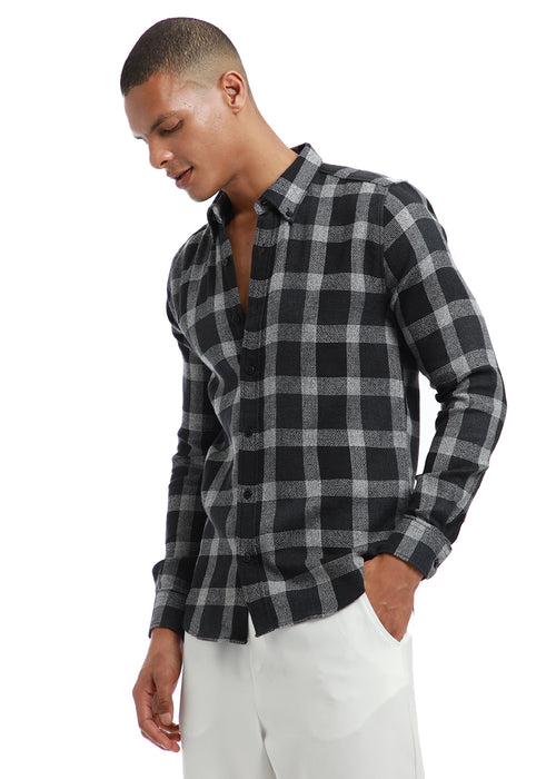 Melange Square Grid Black Check Shirt