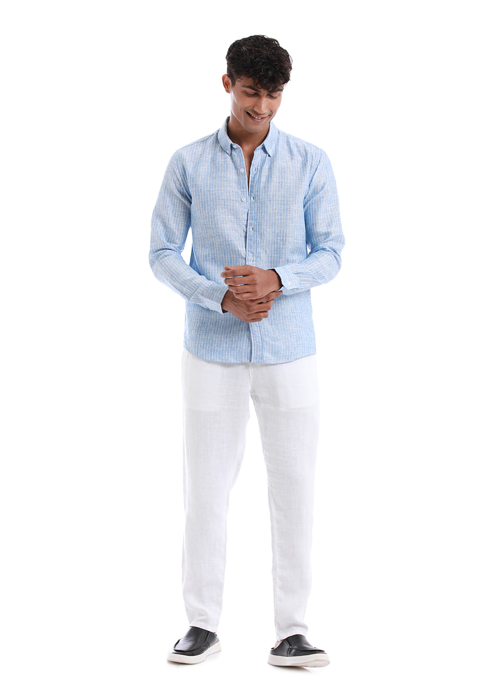 Elegant Lucent White Stripe Blended Linen shirt