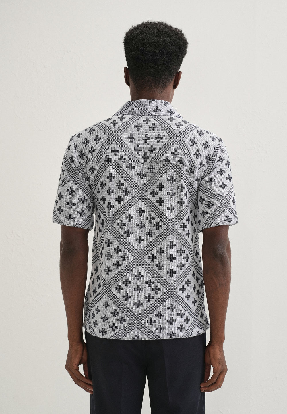 Dark Blue Jacquard Knitted Shirt