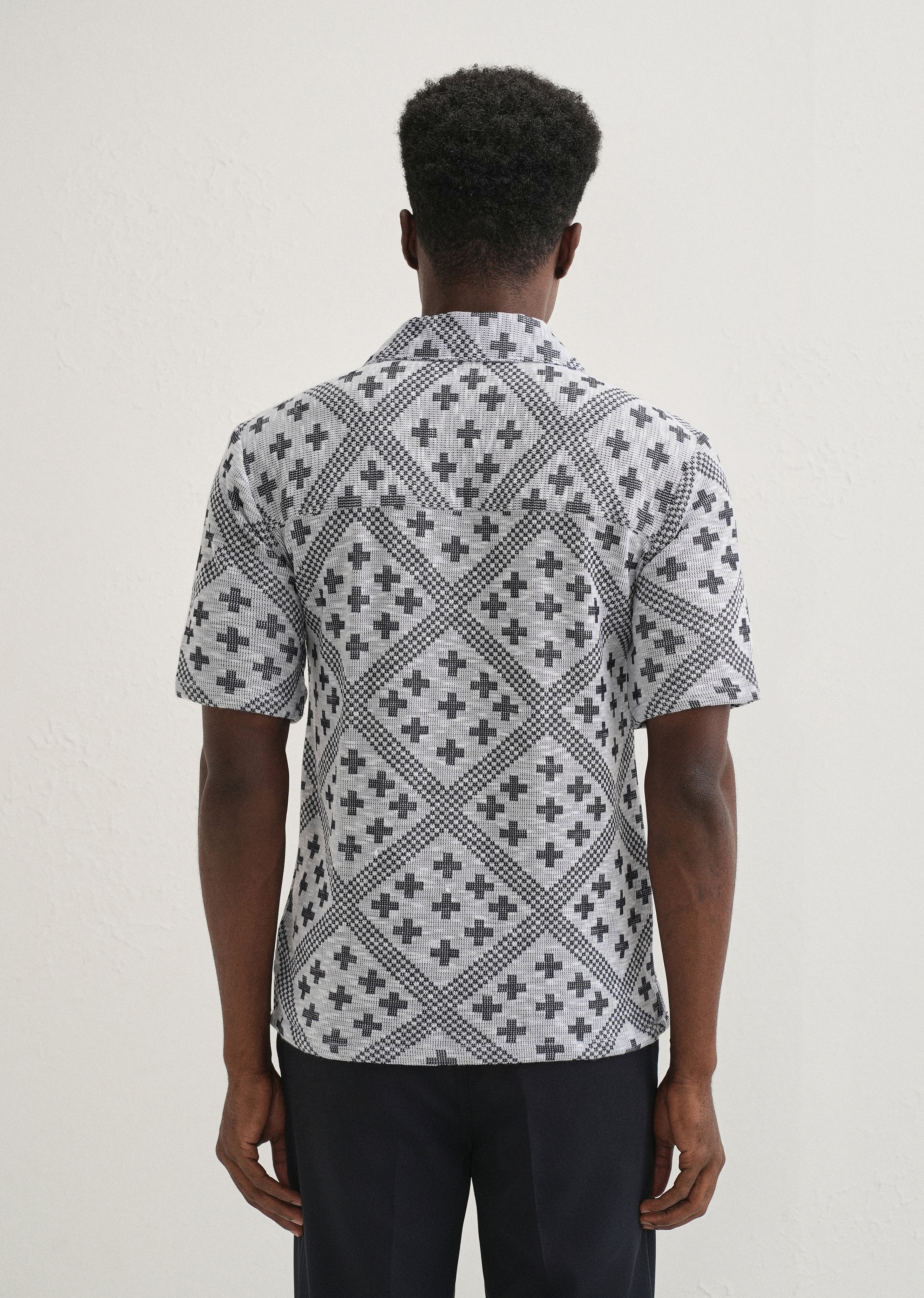 Dark Blue Jacquard Knitted Shirt