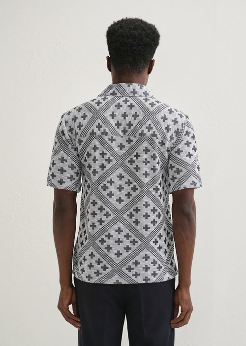 Dark Blue Jacquard Knitted Shirt