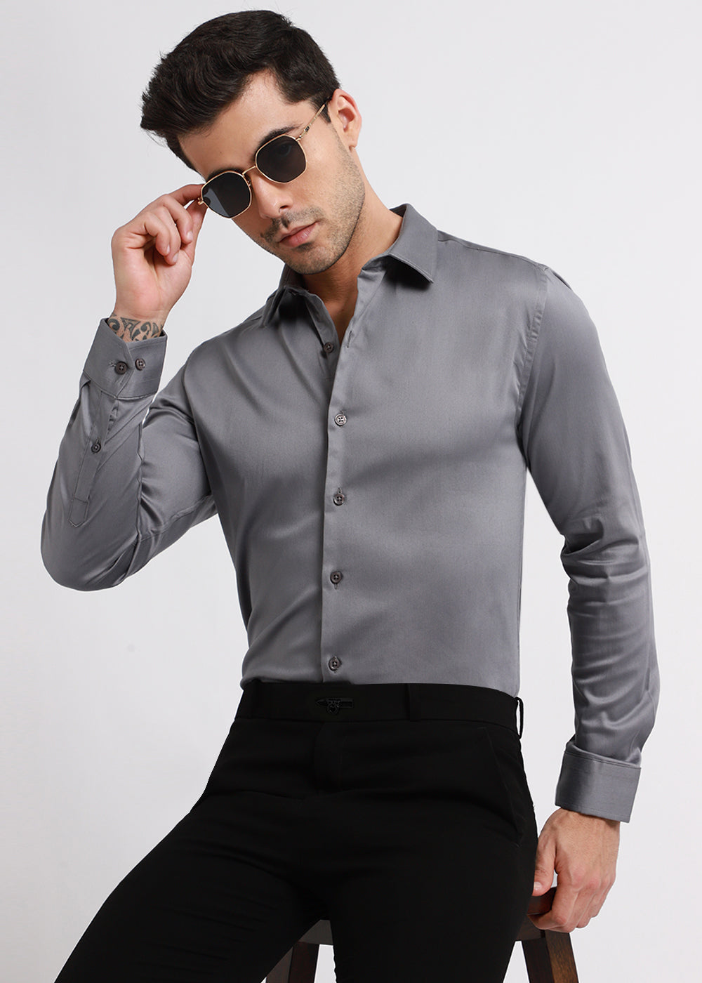 Hybrid Gray Satin Shirt