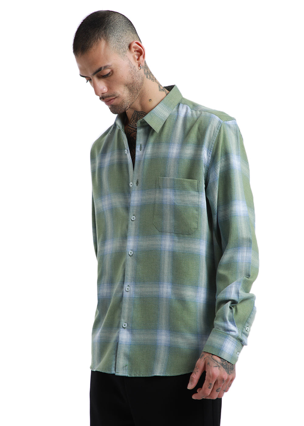 Melange Check Sage Green Shirt