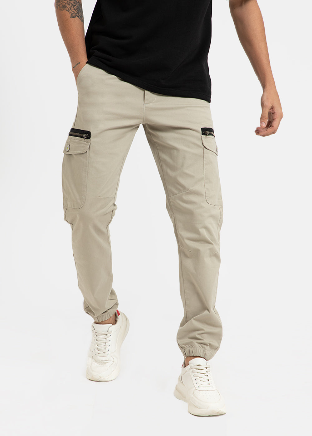 Oyster Beige Elasticated Cargo Pants