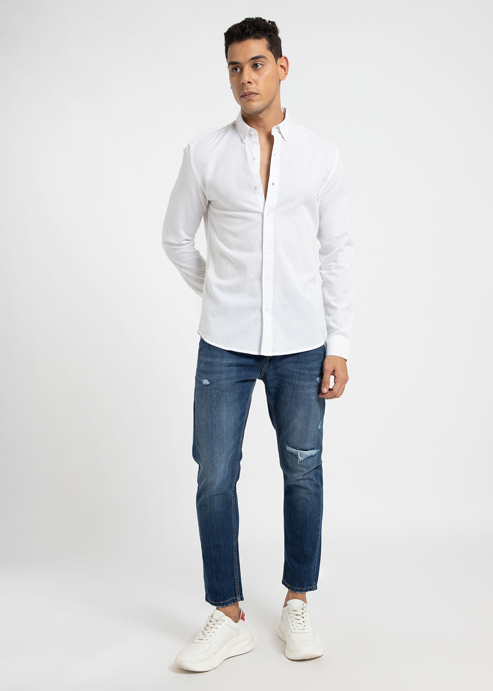Pearl White Cotton Linen Shirt