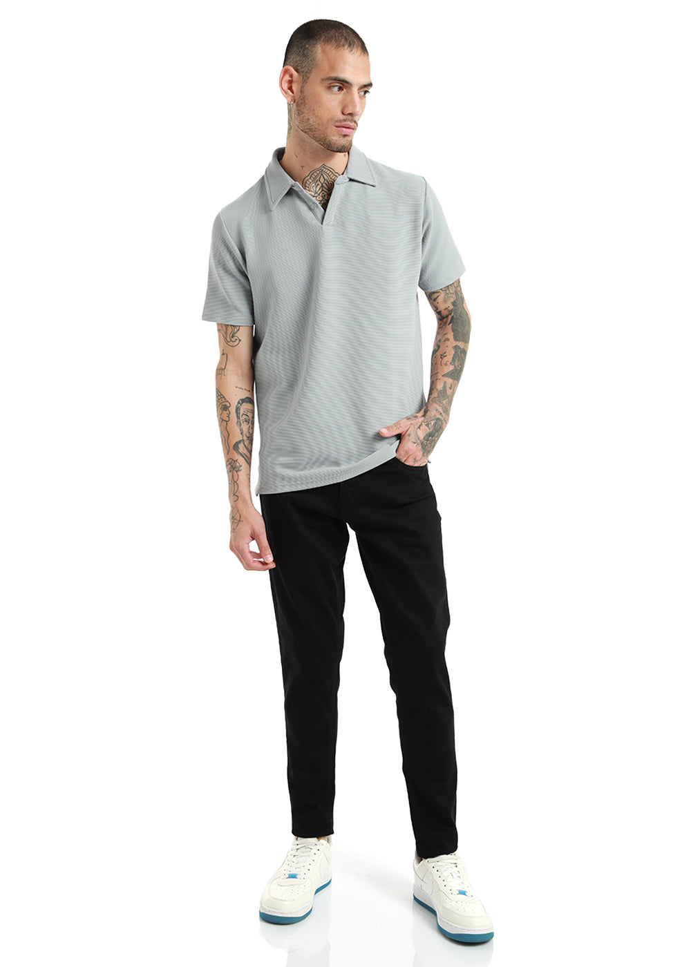 Light Gray Textured Polo Tshirt