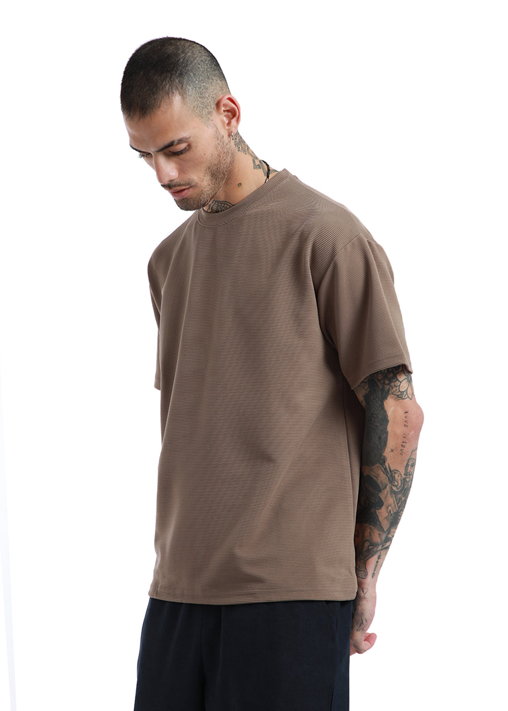 Oversized Tan Brown Textured T-shirt