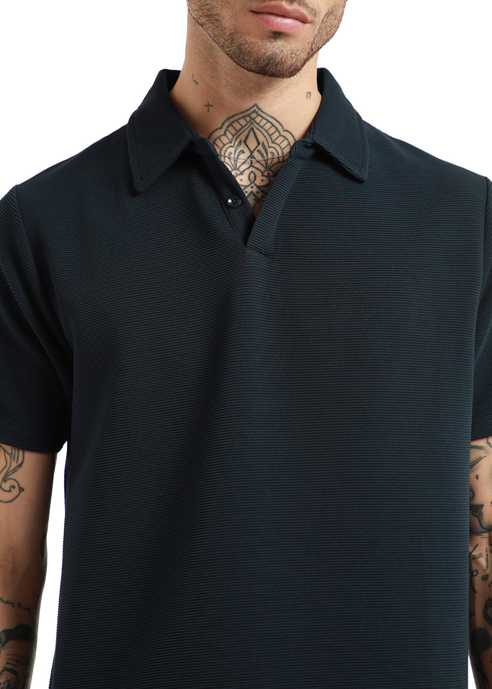 Dark Blue Textured Polo T-shirt