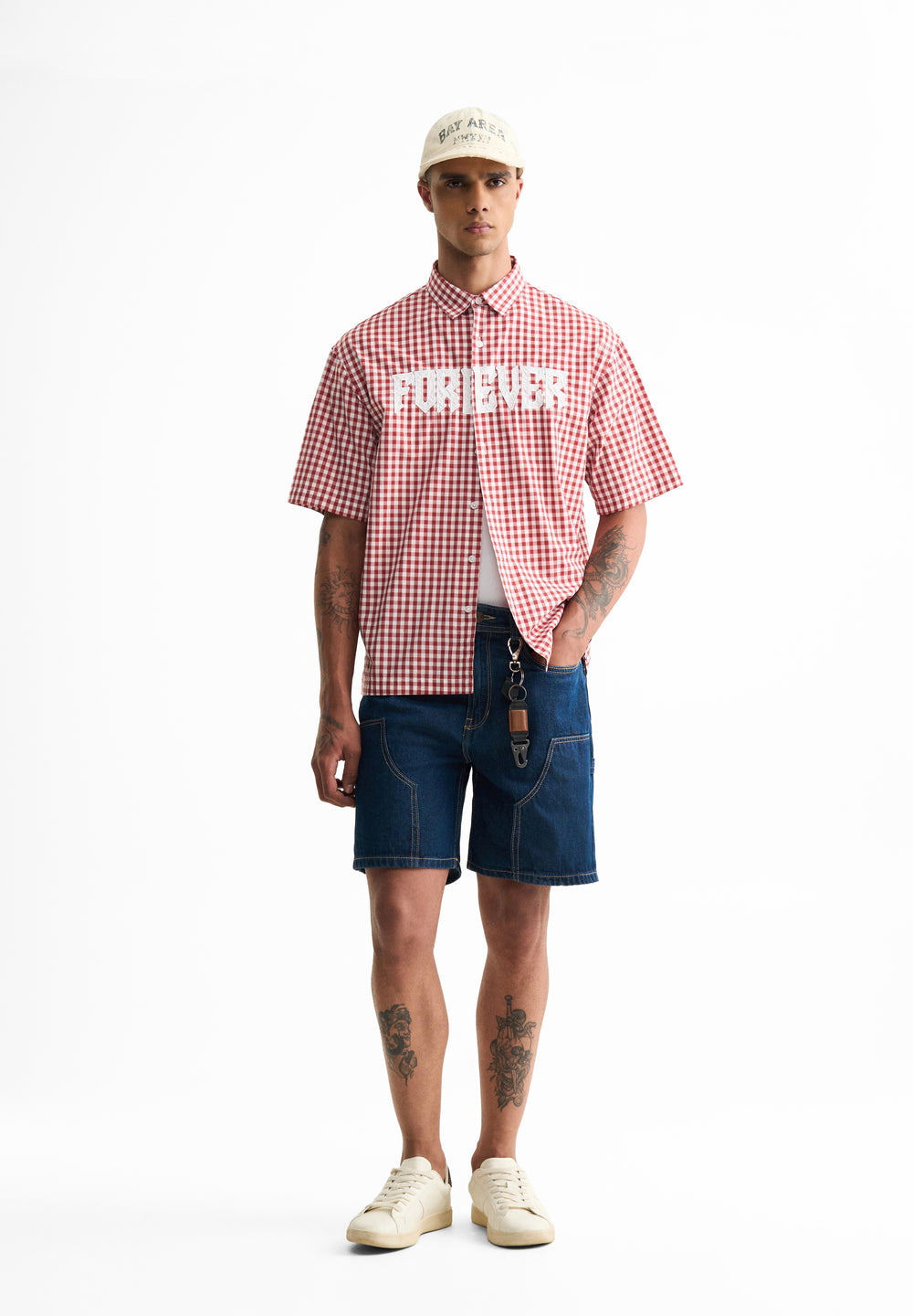Red Typography Check Boxy Shirt