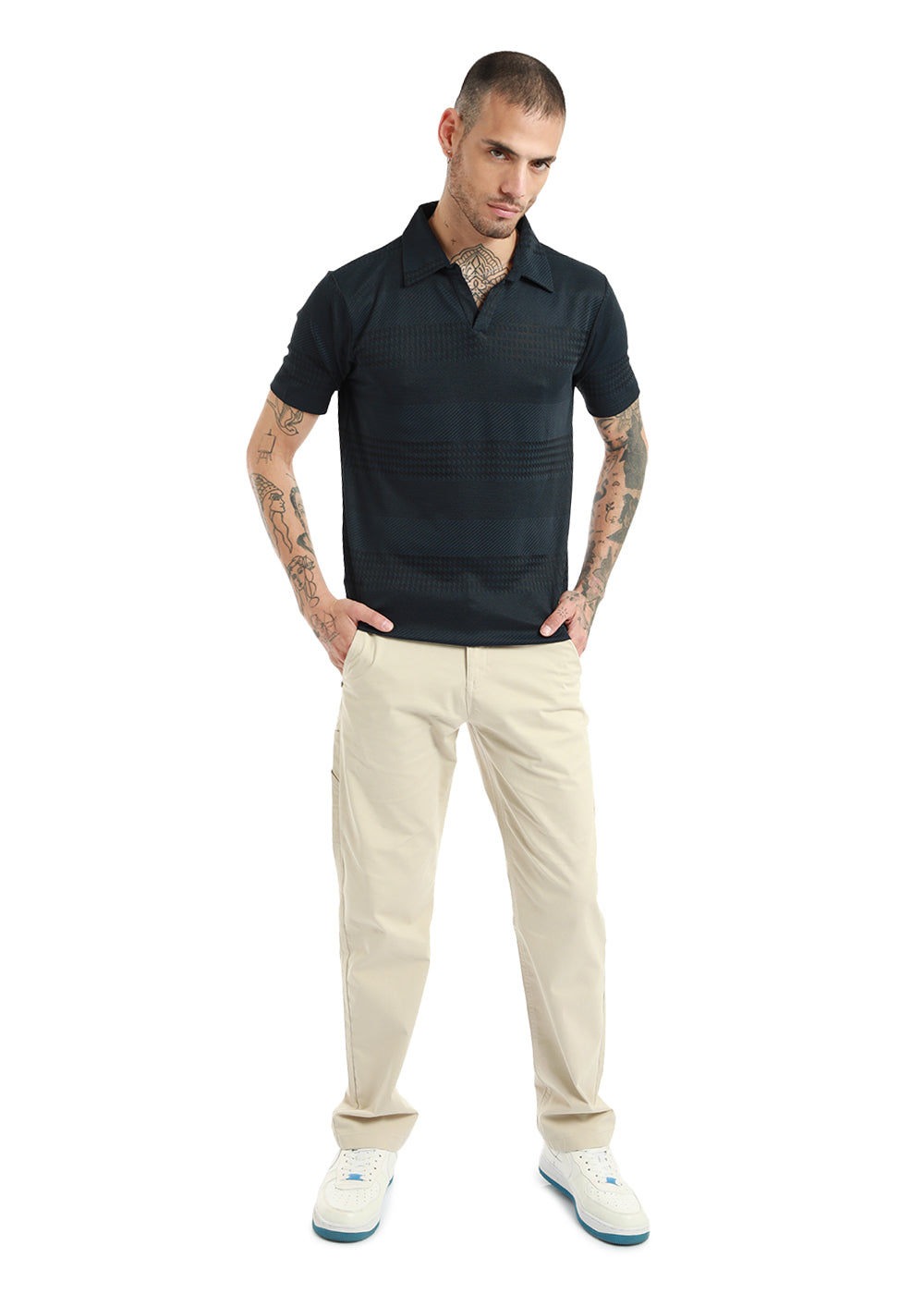 Jacquard Dark Blue Polo T-shirt