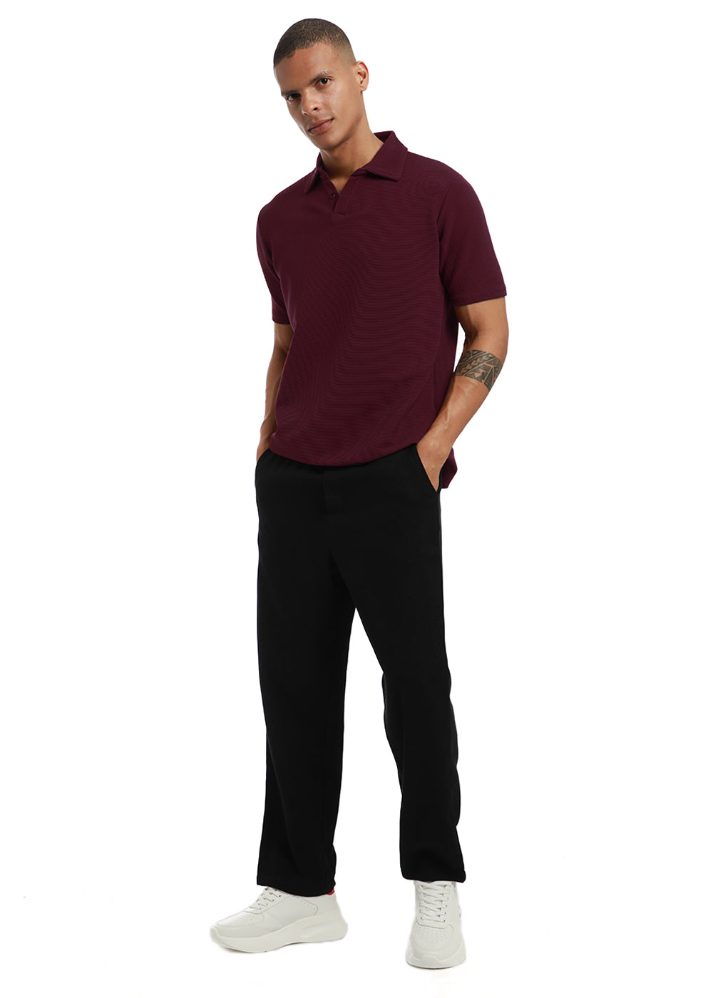 Maroon textured Polo Tshirt