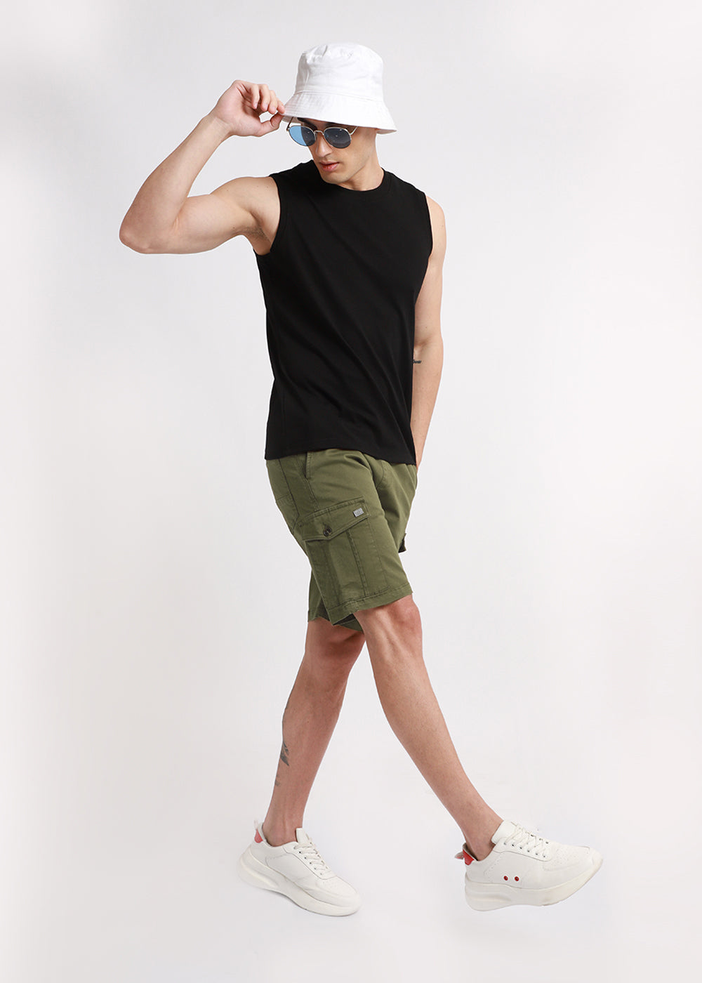 Olive Green Cotton Cargo Shorts 6