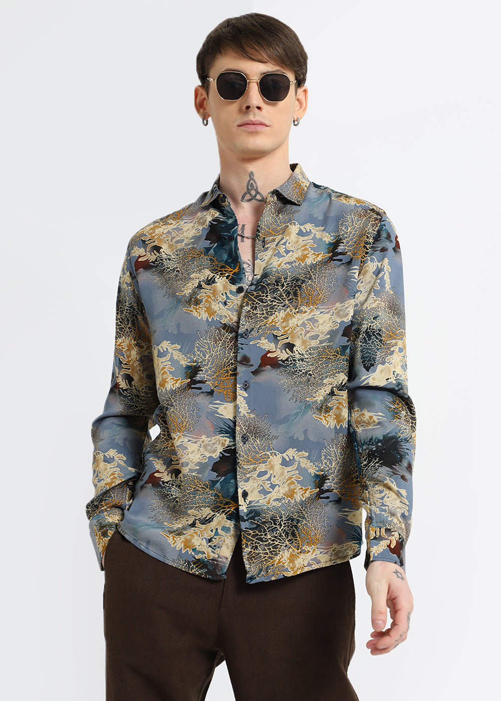 Coral Oasis Light Blue Feather shirt