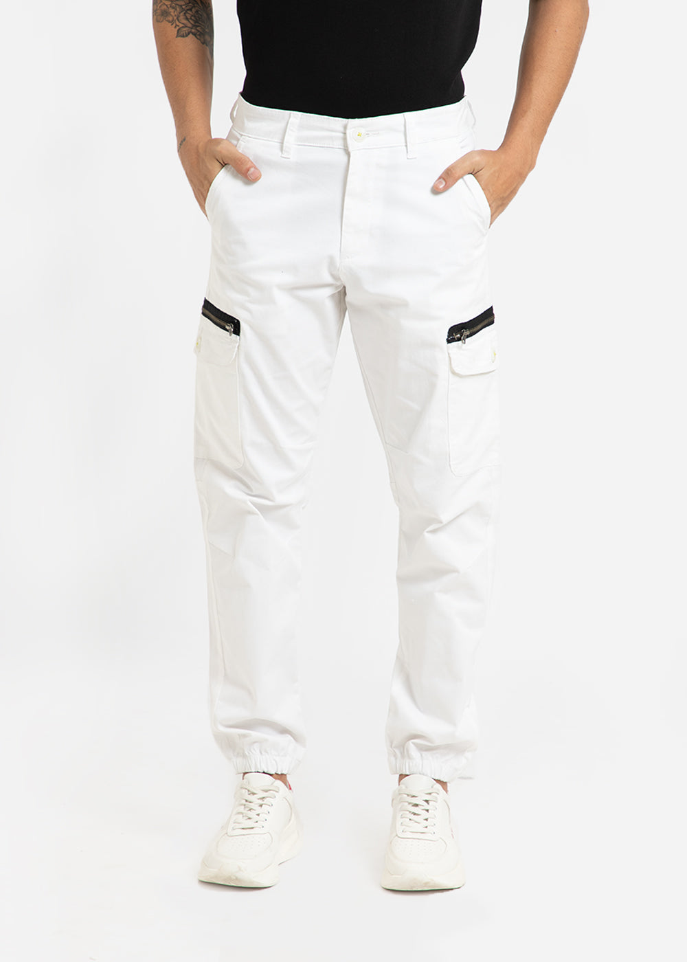 White Elasticated Cargo Pants
