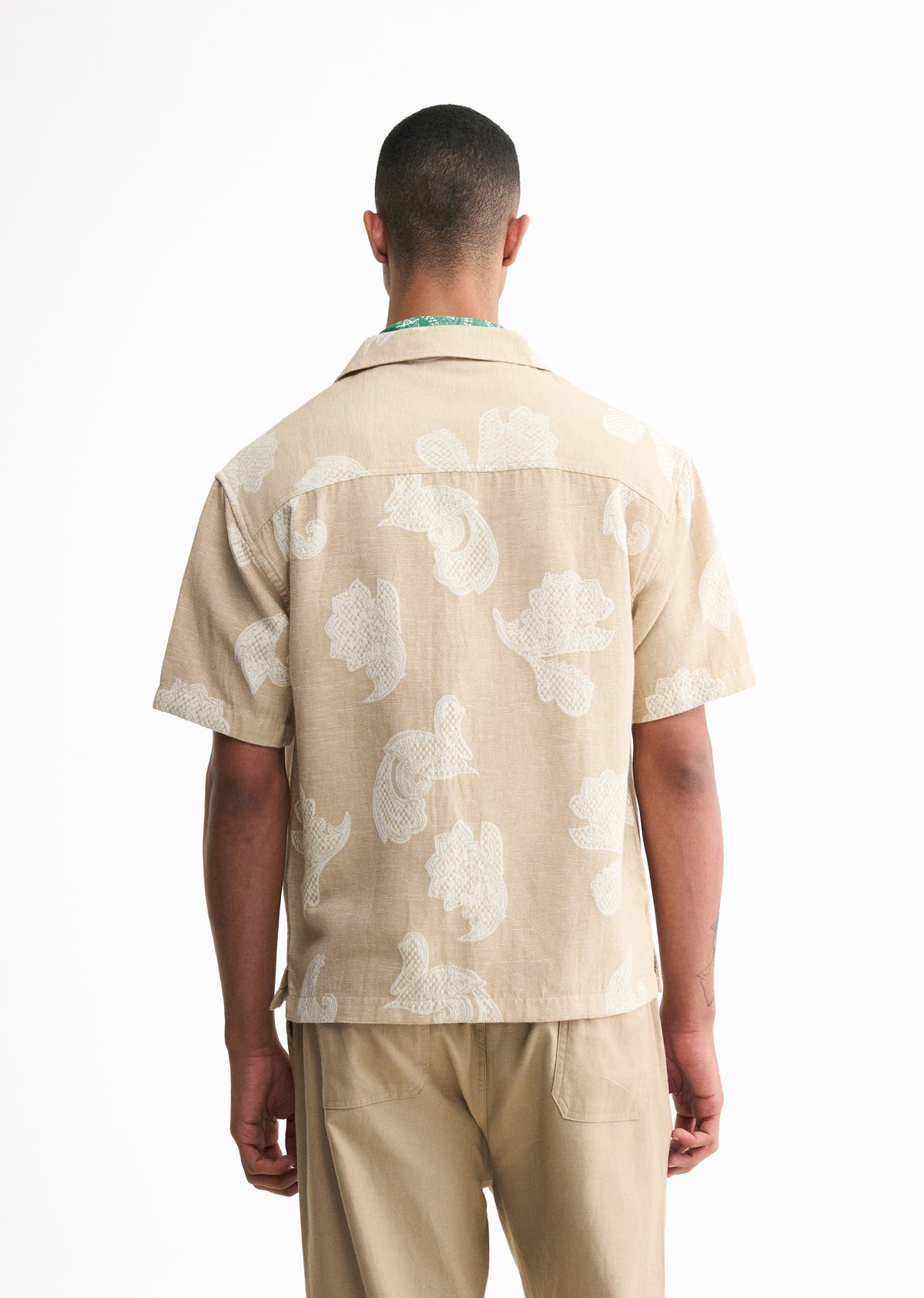 Beige Jacquard Floral Boxy Shirt