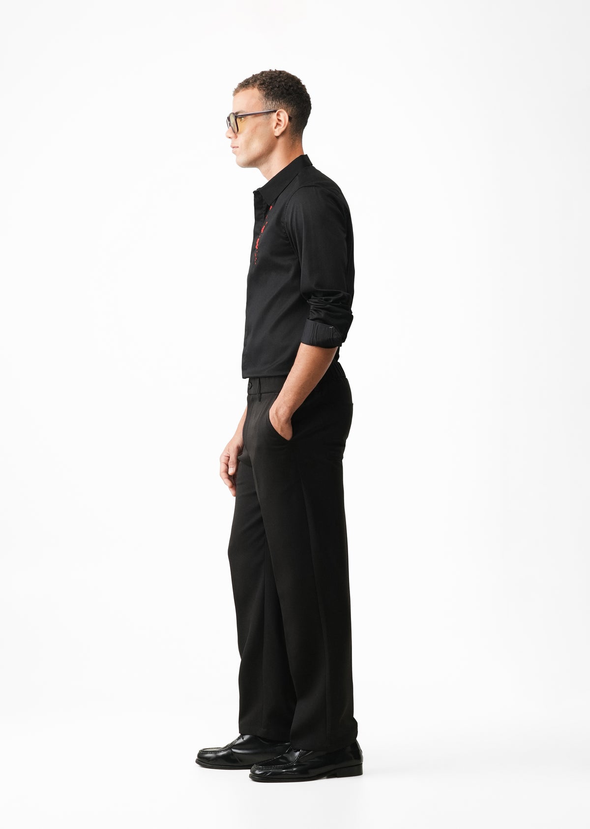 Black Blossom Embroidery Designer Shirt