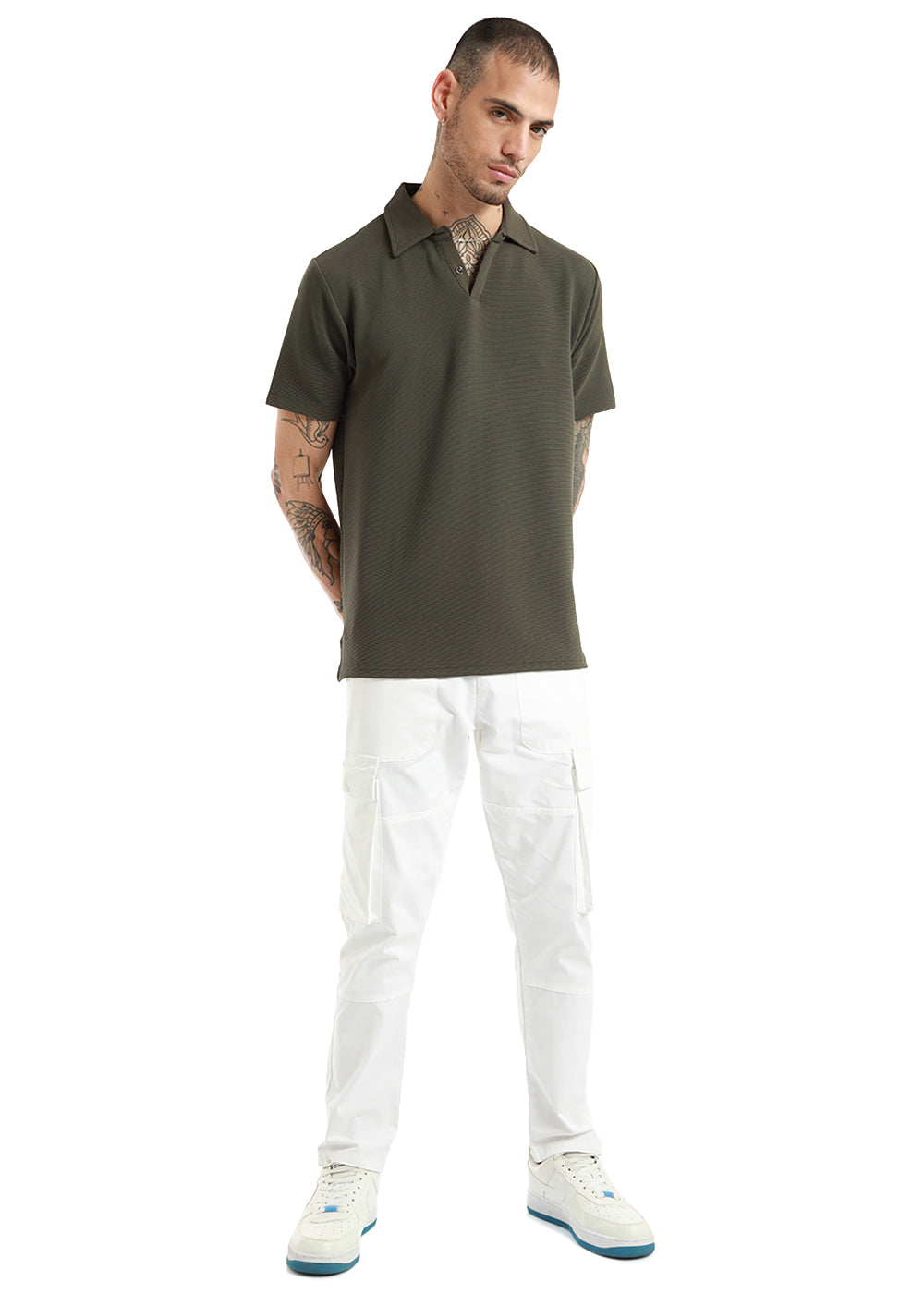 Olive Green Textured Polo Tshirt