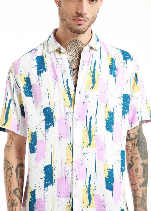 Abstract Pink Print Half Sleeve Shirt