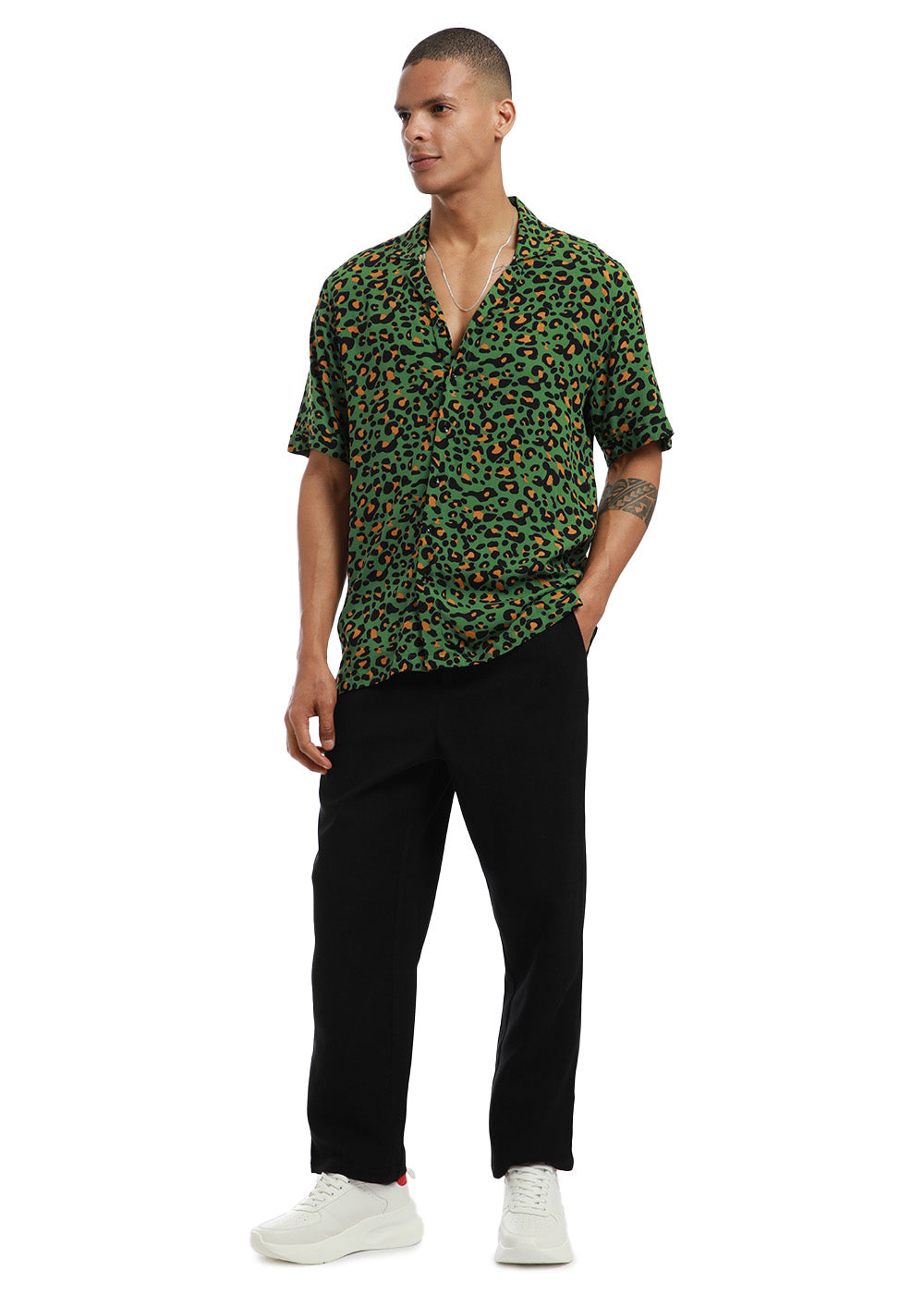 Green Leopardic Print Half sleeve shirt