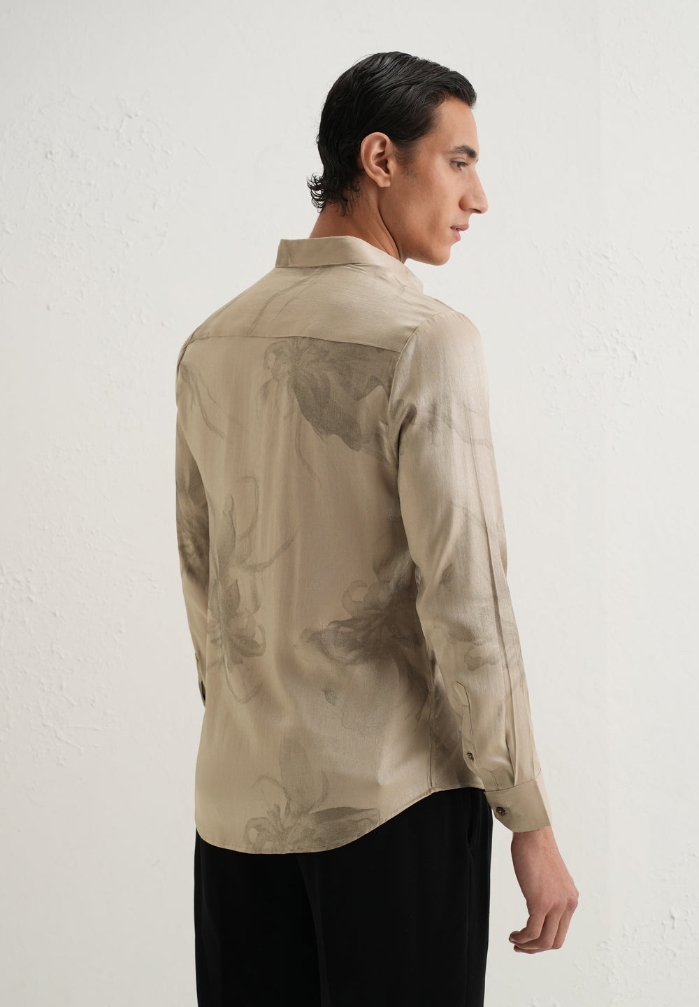 Beige Metallic Sheen-Look Printed Shirt