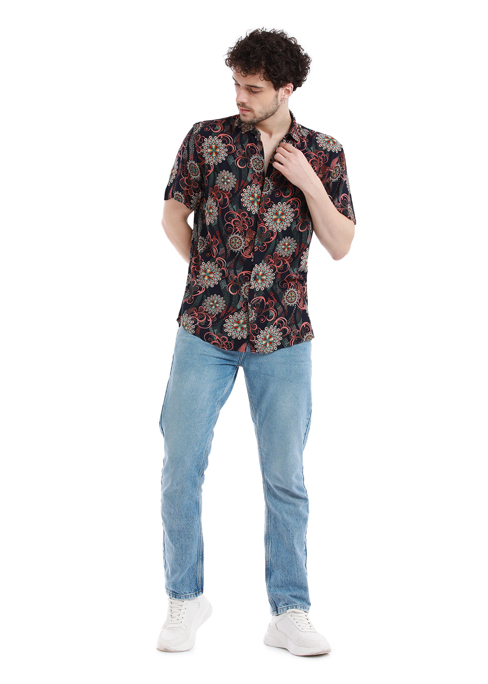 Floret Red Half Sleeves Feather Shirt