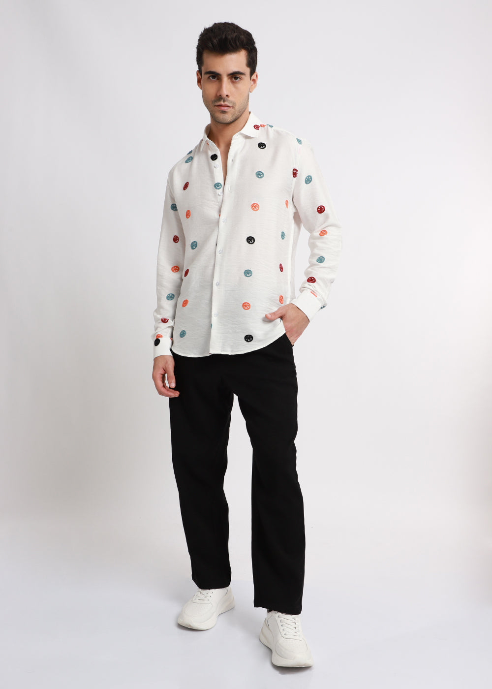 White Florescent Embroidered Shirt