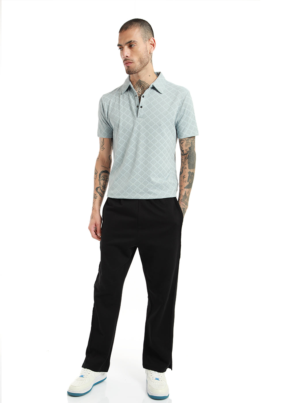 Lattice Print Pastel Blue Polo Tshirt