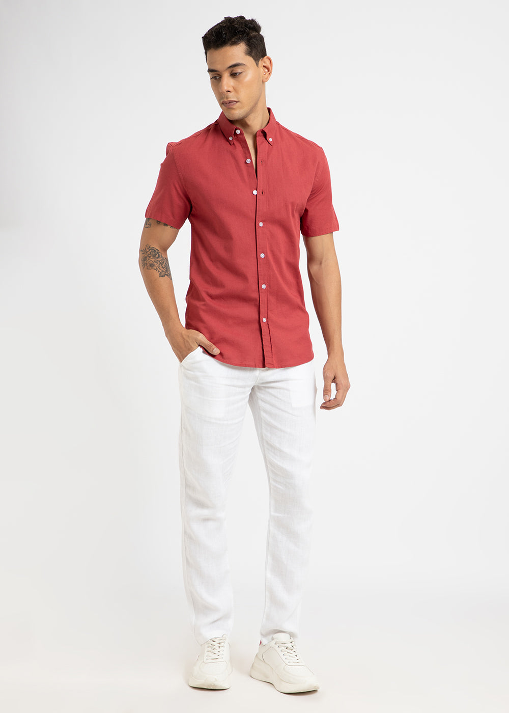 Red Cotton Linen Shirt