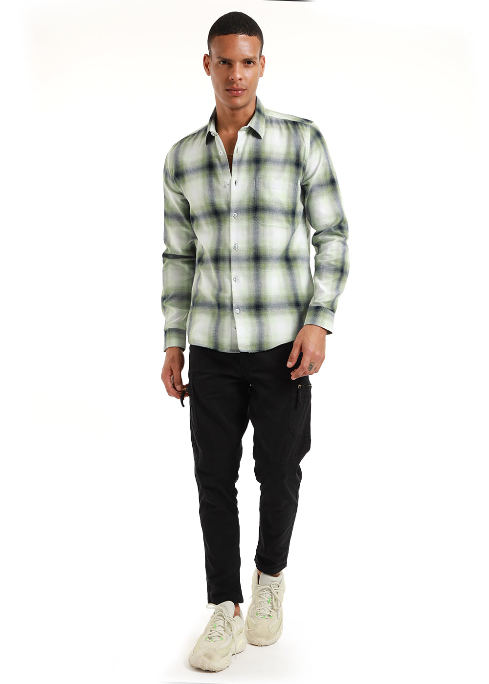 Melange Check Leaf Green Shirt