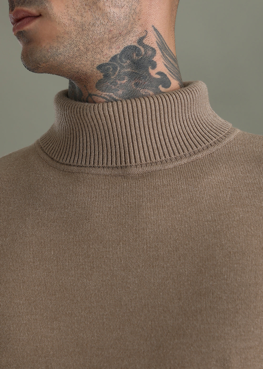 Tan Brown Turtle-Neck Sweater