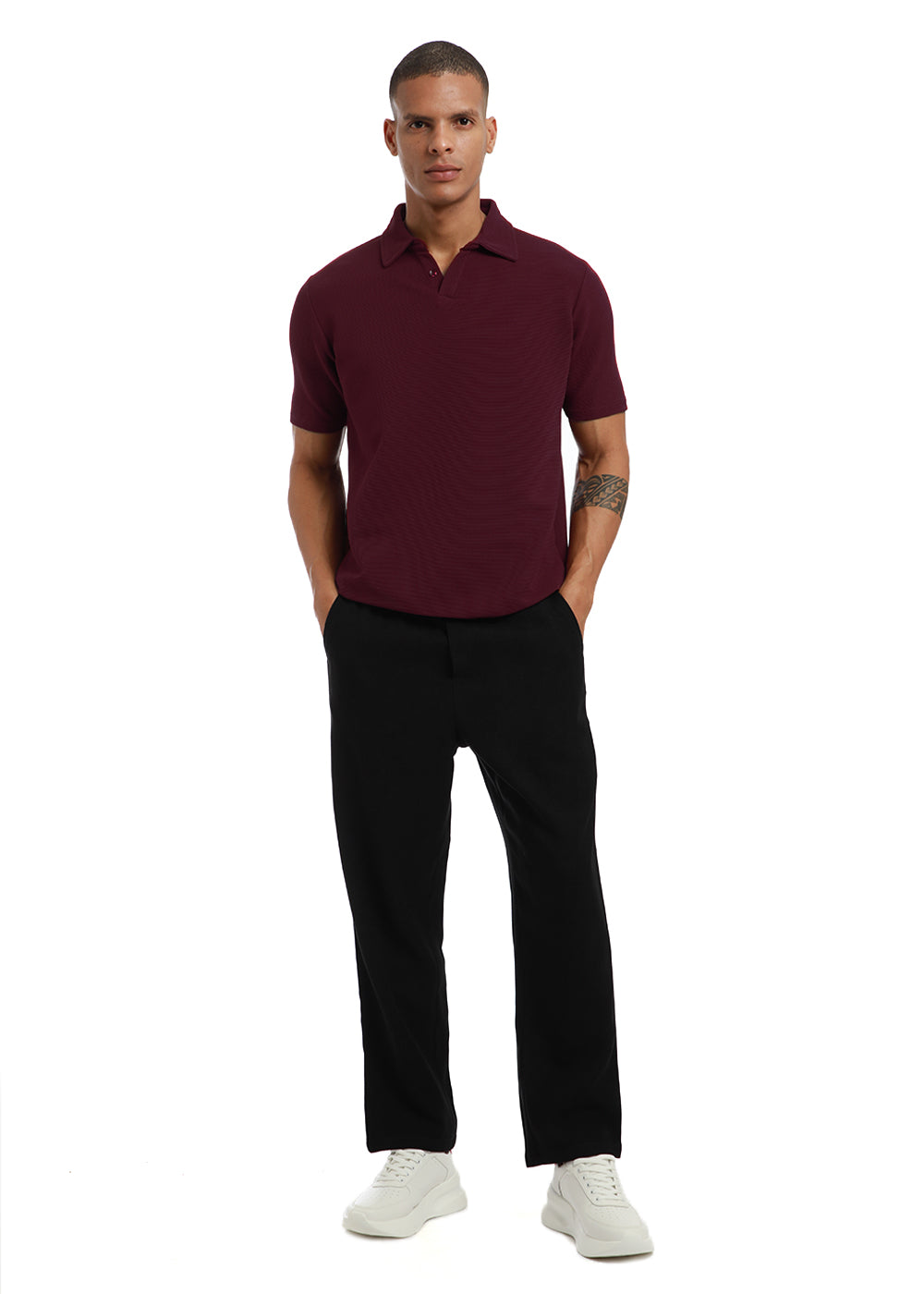 Maroon textured Polo T-shirt