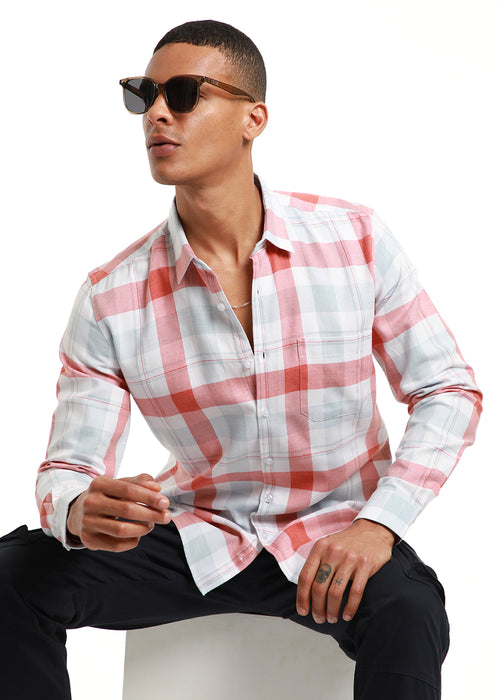 Melange Salmon Red Check Shirt