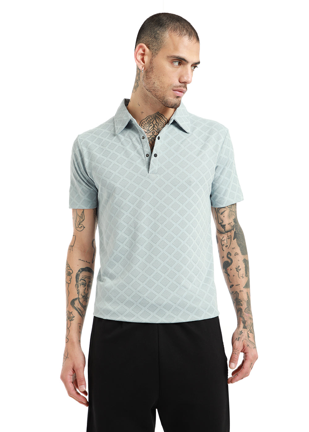 Lattice Print Pastel Blue Polo Tshirt