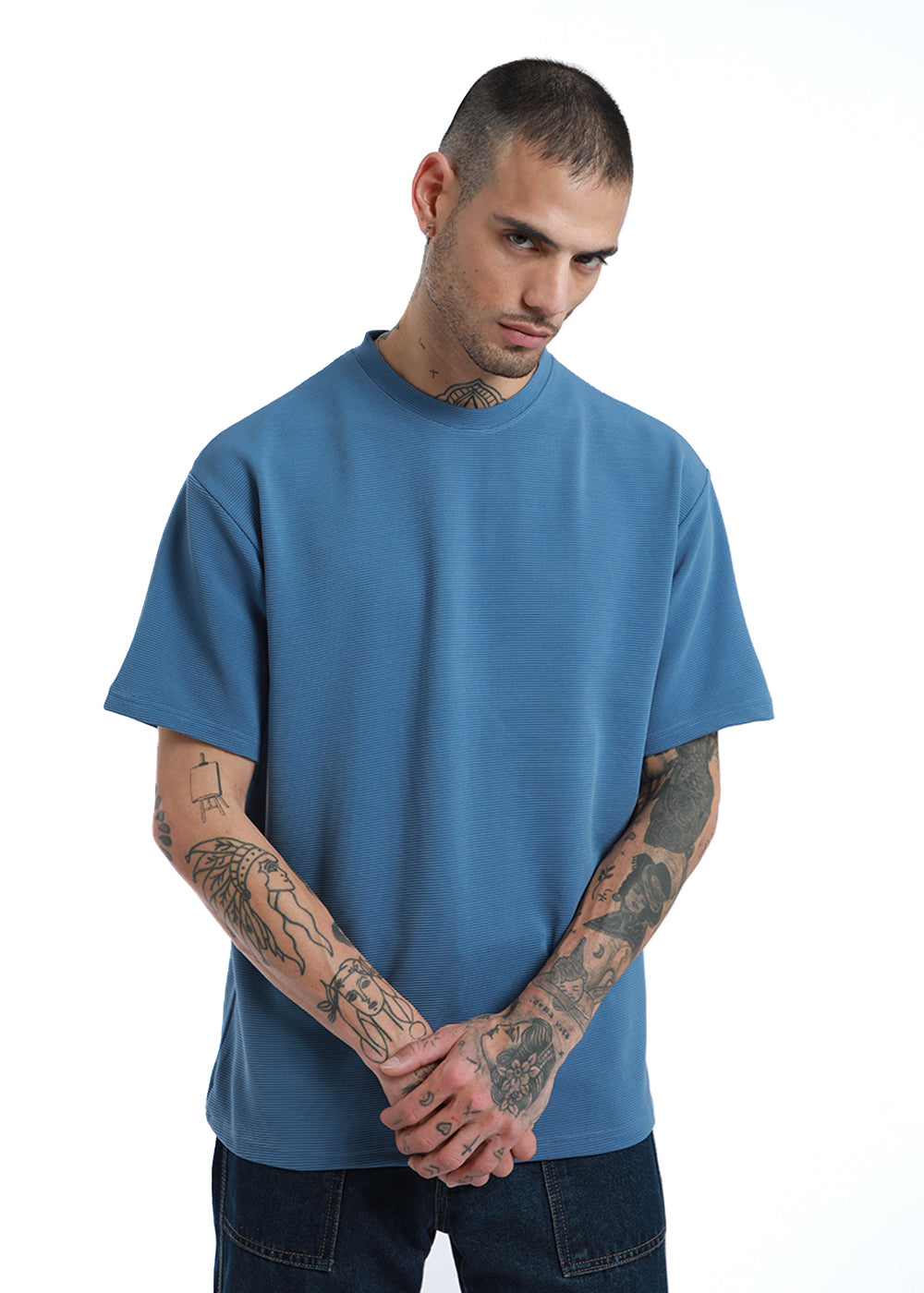 Oversized Blue Textured T-shirt