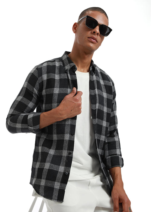 Melange Square Grid Black Check Shirt