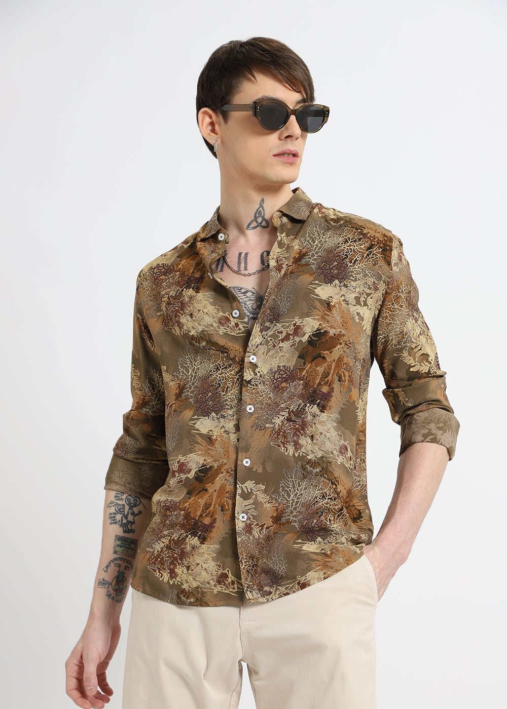 Coral Oasis Khaki Feather shirt