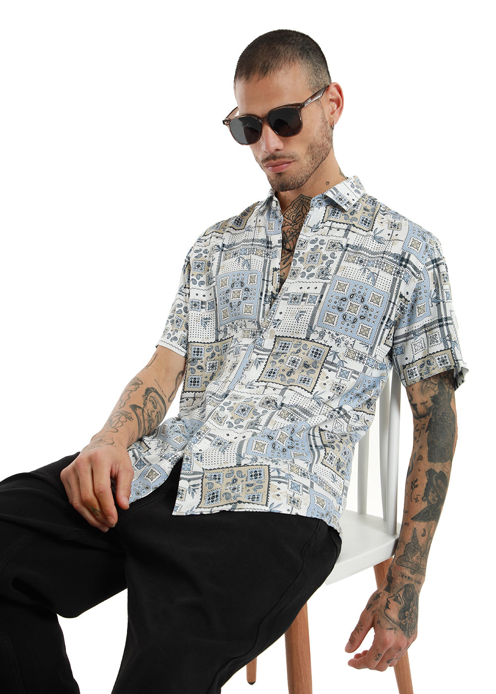 Scarf Print Half Sleeve Shirt