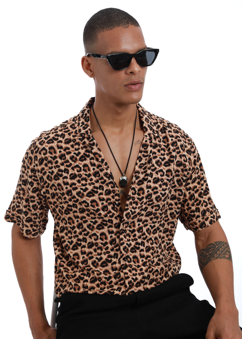 Brown Panthera Print Half sleeve shirt