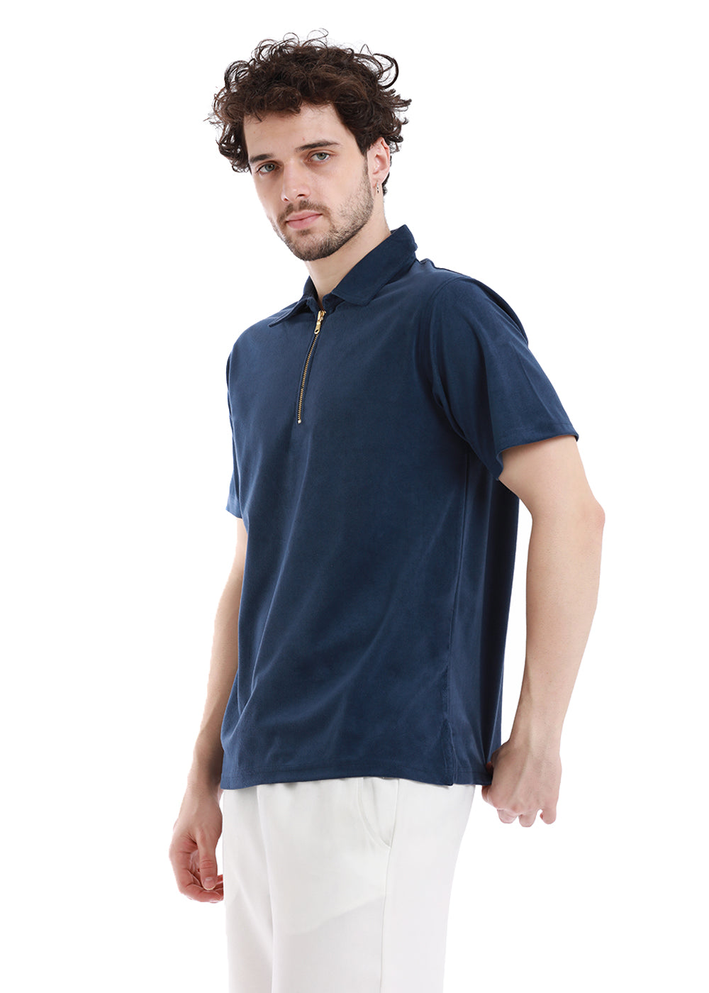 Blue Sapphire Zip polo T-shirt