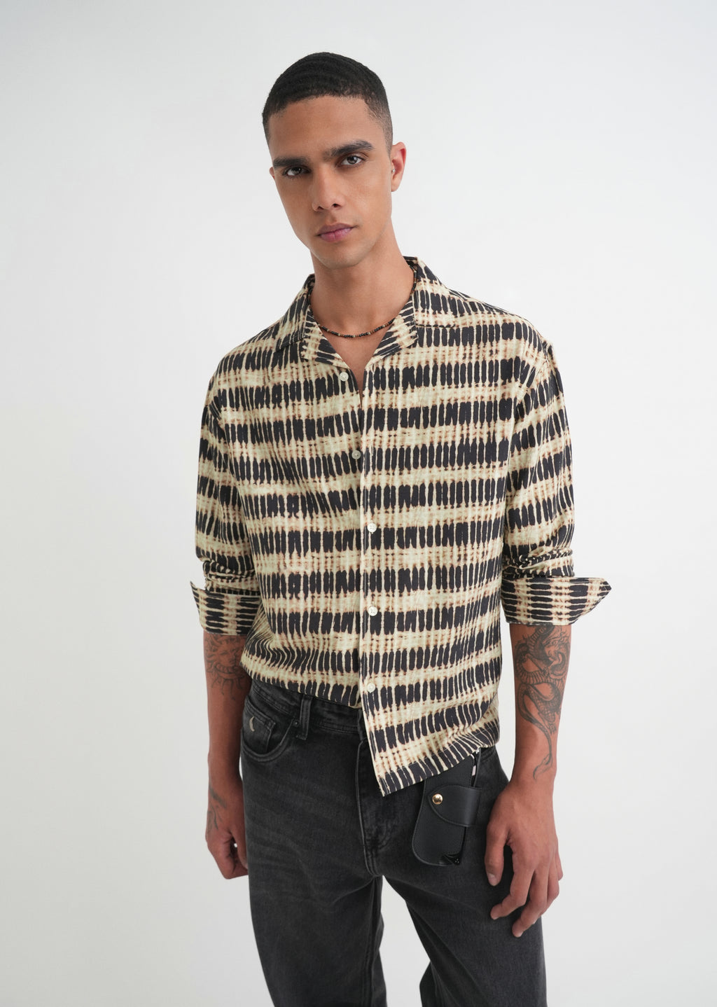 Beige Abstract Relaxed Fit Shirt