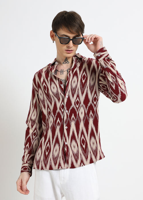 Ikat Maroon Feather Shirt