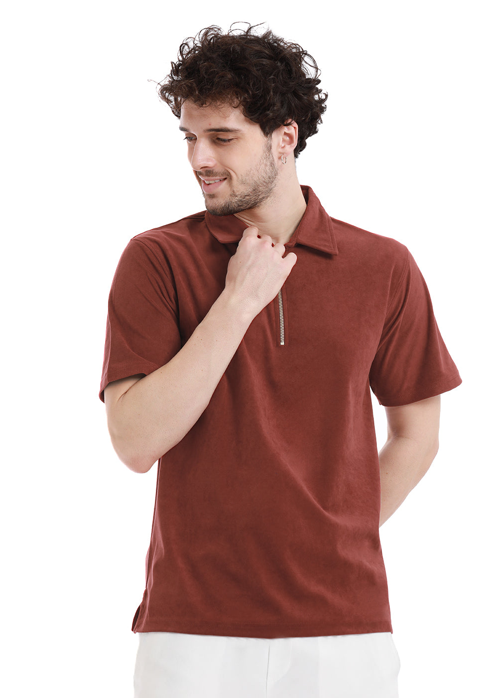 Rustic Red Zip polo T-shirt