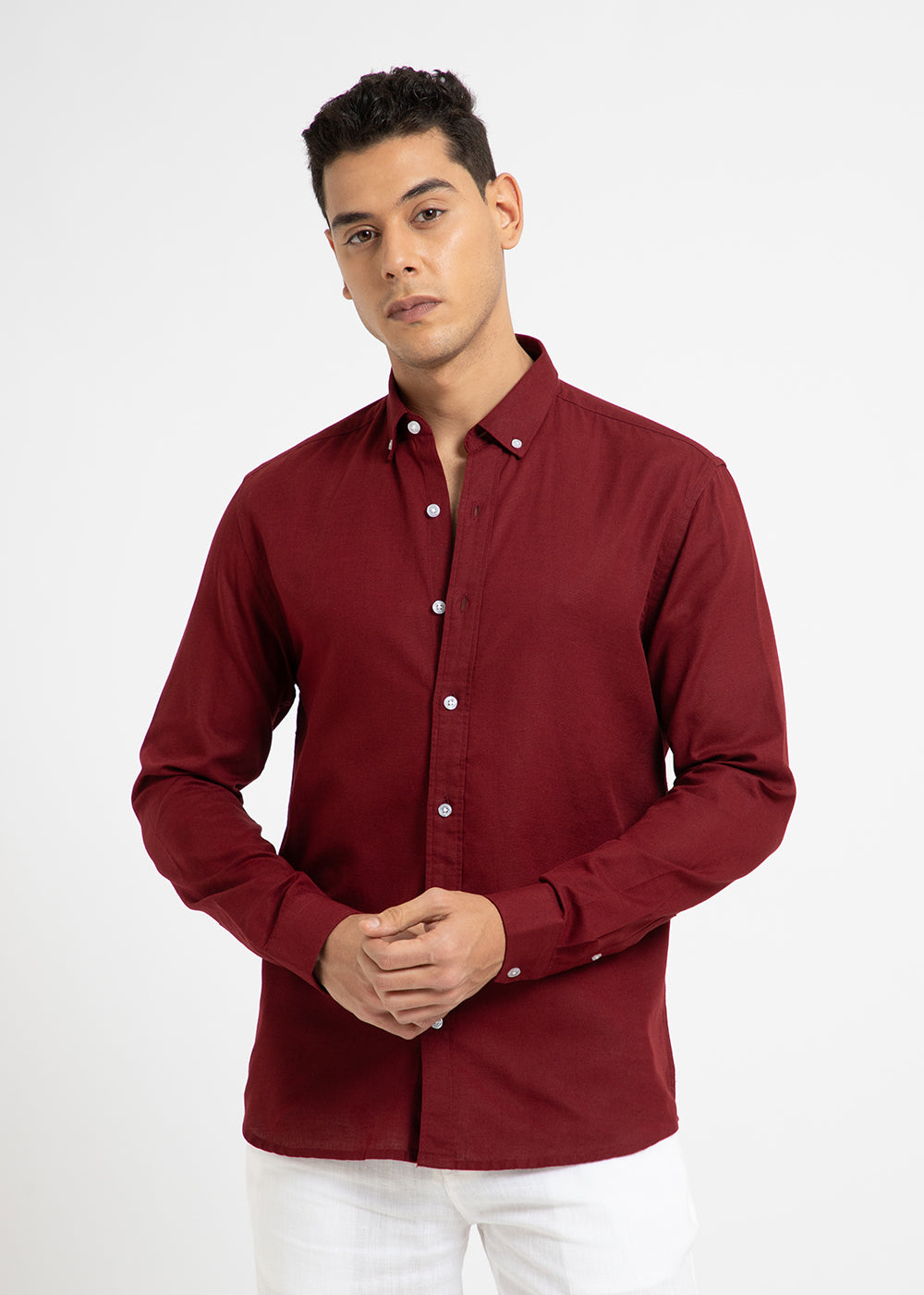 Bistre Maroon Cotton Linen Shirt