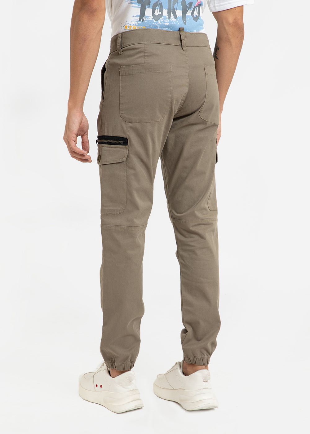 Tan Brown Elasticated Cargo Pants