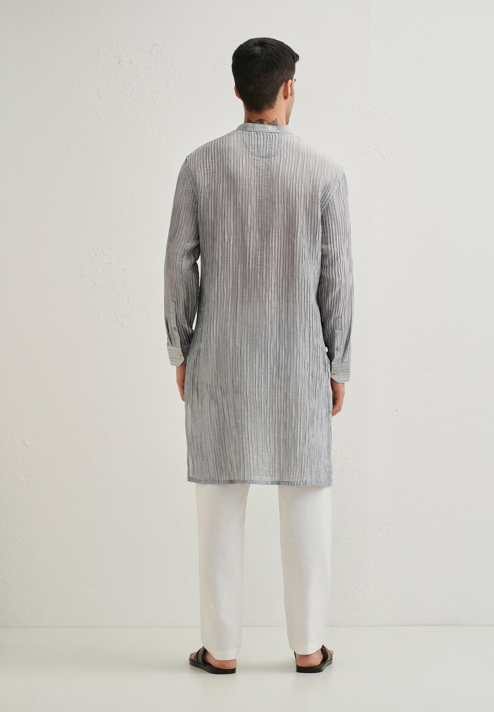 Grey Crinkled Stripe Kurta