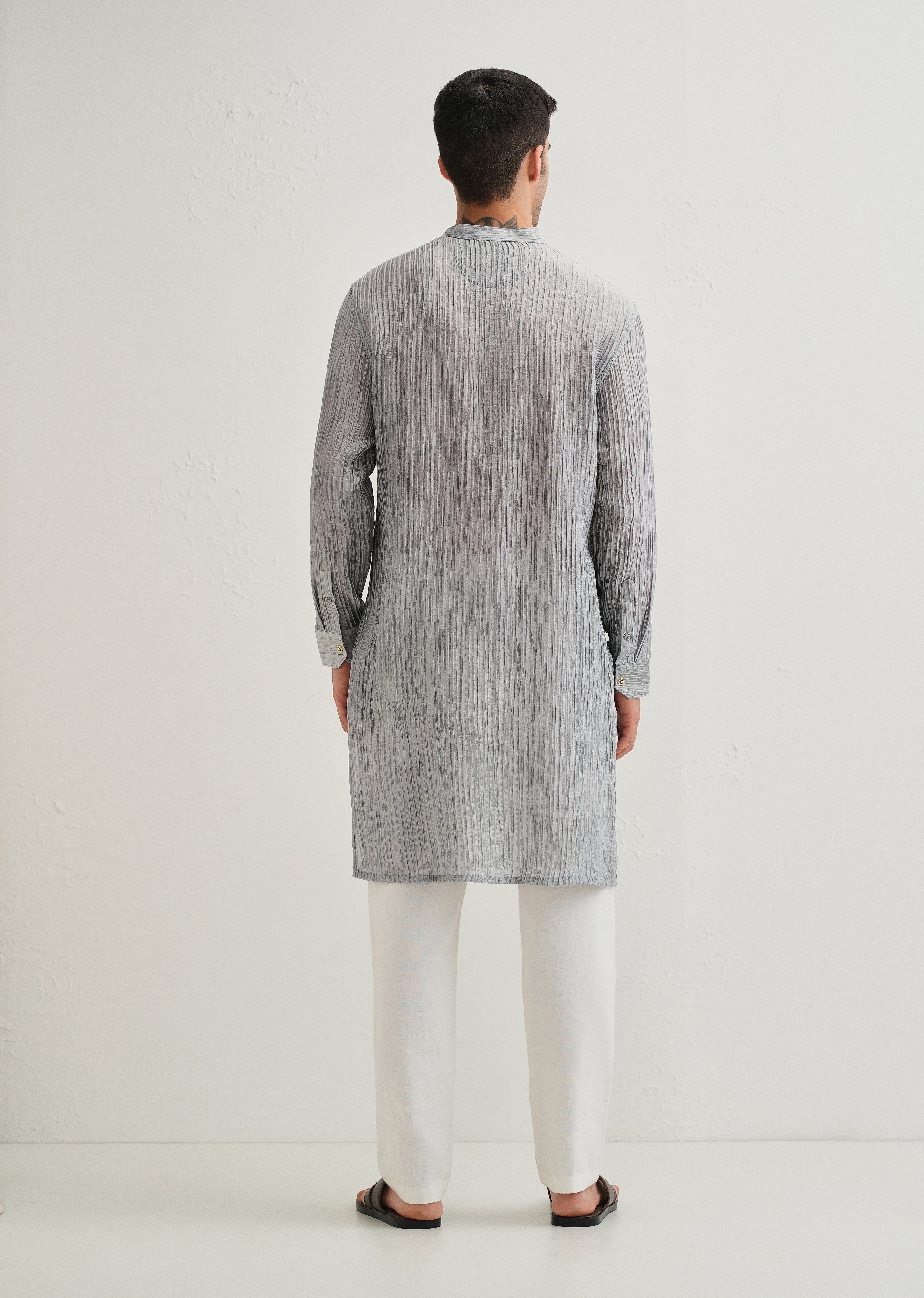 Grey Crinkled Stripe Kurta